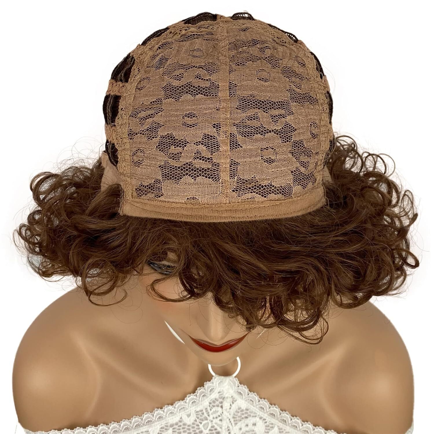 Curly Women Wigs Natural Synthetic Wig Dark Auburn With Highlight Medium