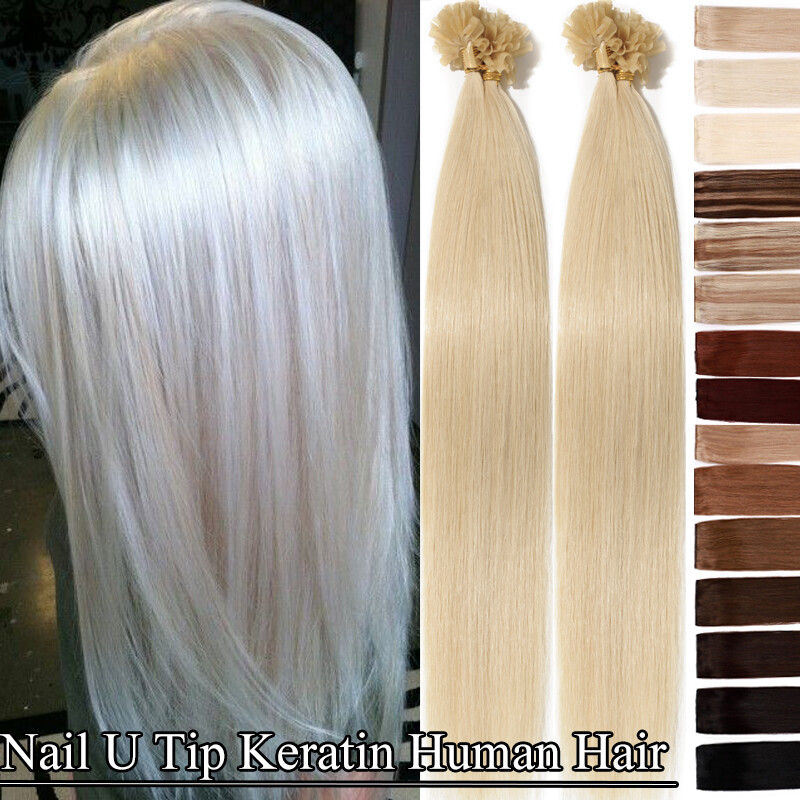 Nail U Tip Remy Human Hair Extensions Fusion Keratin Pre Bonded Platinum Blonde