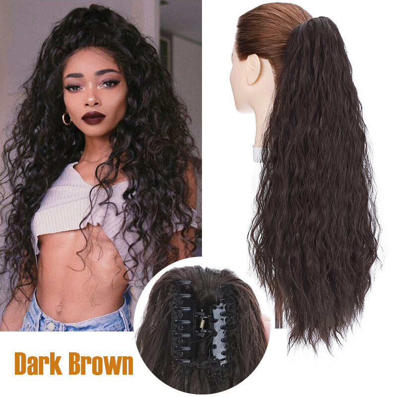 Natural Thick Wavy Claw On Clip Ponytail Real As Human Pony Tail Hair Extensions
