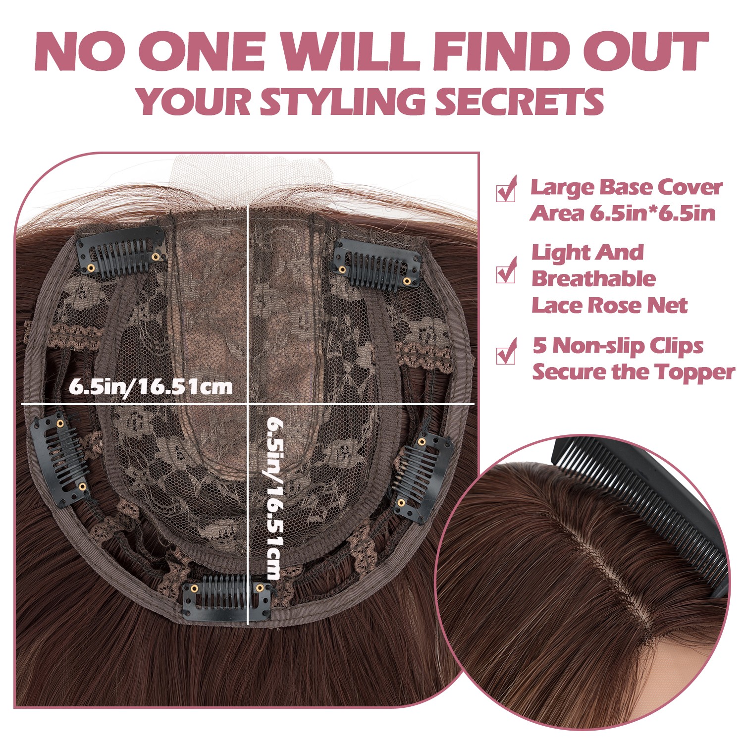 Free Part Women Topper Real AS Human Hair Toupee Clip in Water Wave Hairpiece US
