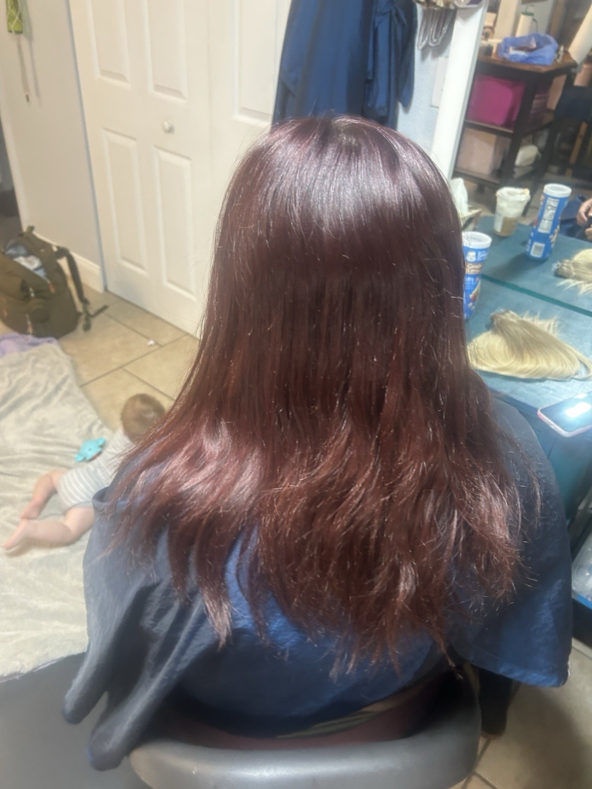 Beaded 30” Machine-tied weft extension 93g Remy Human Hair Dark Red/ burgany 14”