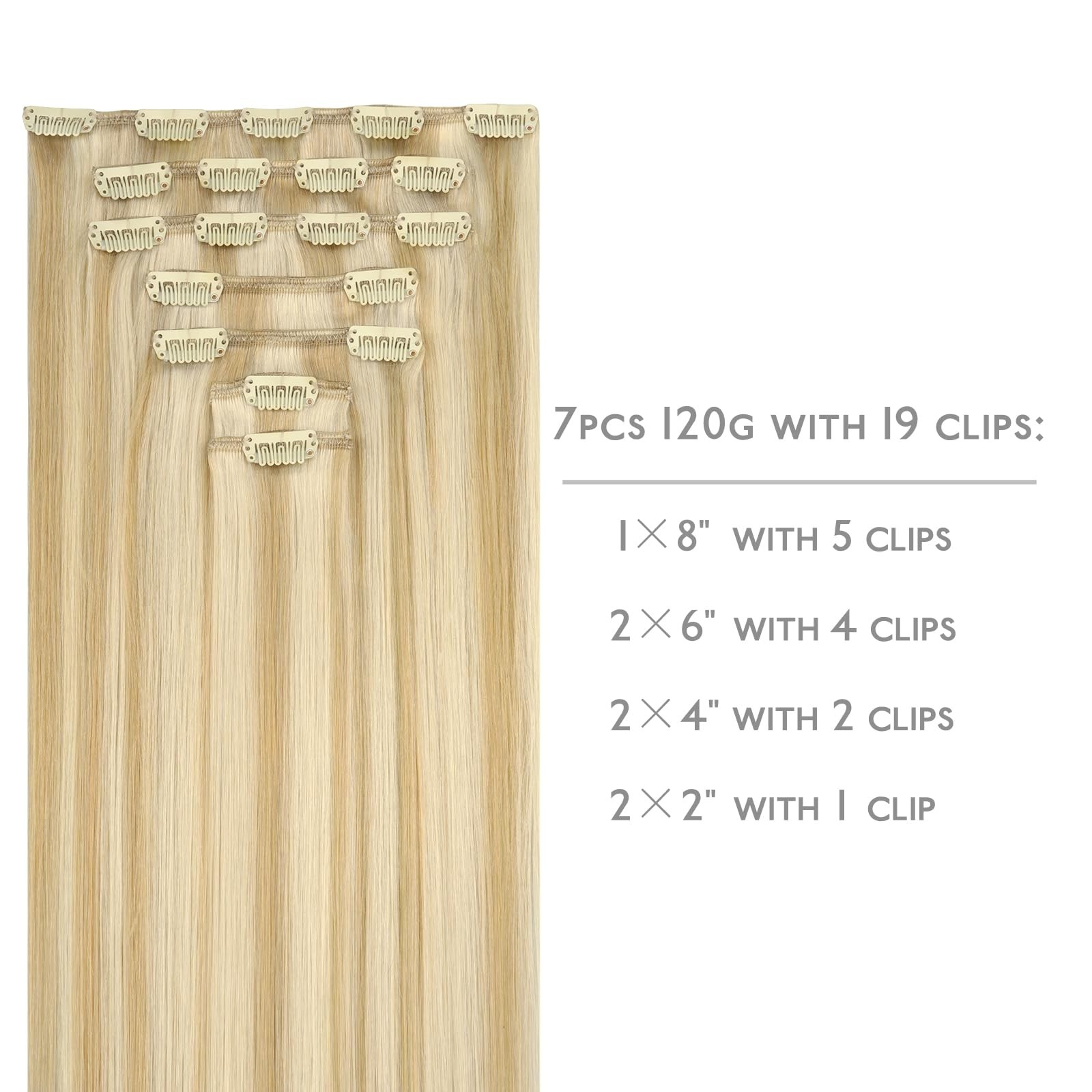 WENNALIFE Clip in Hair Extensions 12″ 80g Remy Human Hair Light Blonde 7pcs