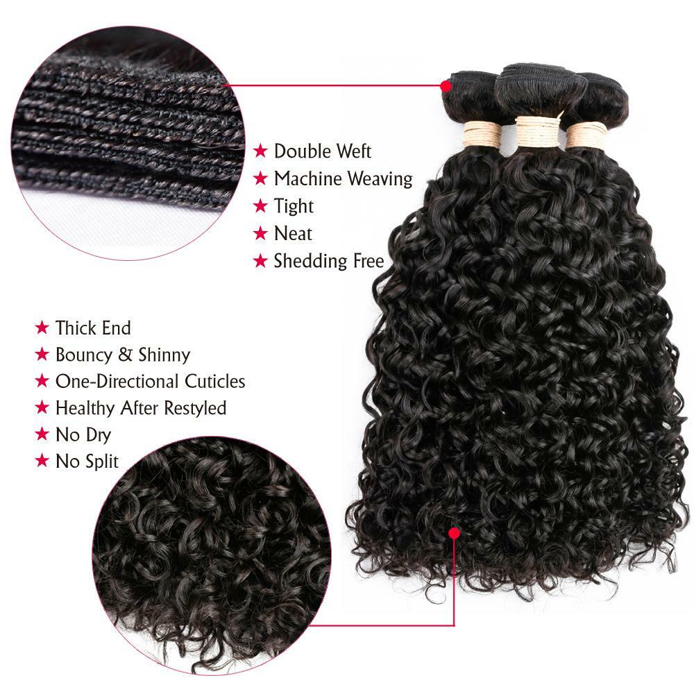 Ustar Natural Black Virgin Natural Wave Hair 2 Bundles with Frontal