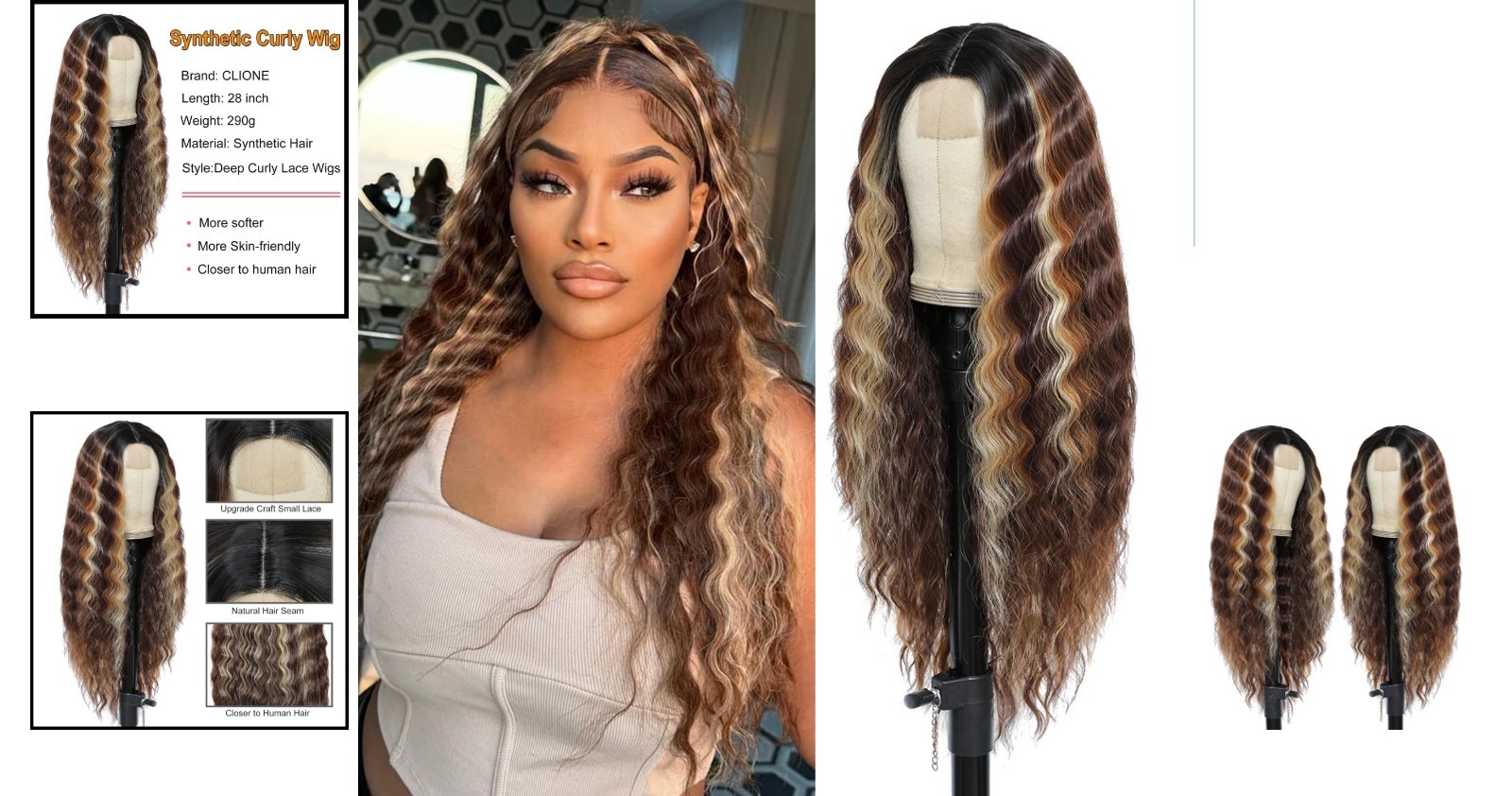 Heat Resistant Brown Mixed Blonde Deep Wave Wig – 150% Density for Glam Looks