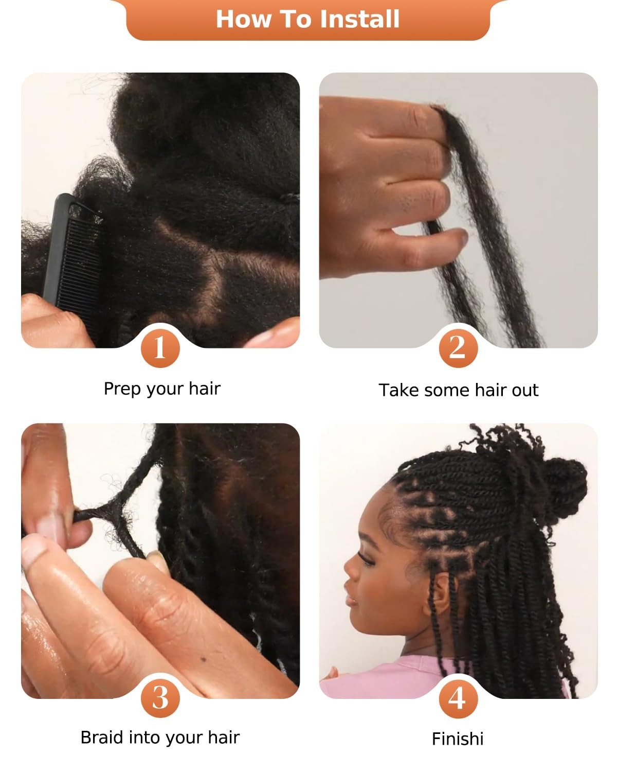 BEEOS 4C Kinky Curly Human Hair Bulk Natural Black Braids Twists Locs 12 inches