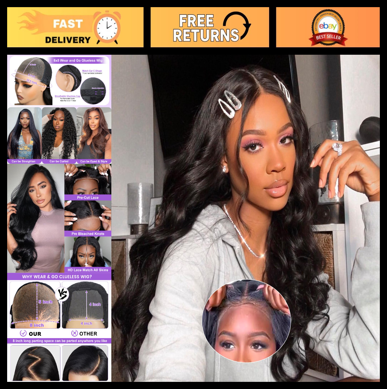 30″ Body Wave Lace Front Wig – 180% Density, Glueless, Human Hair for Beginners