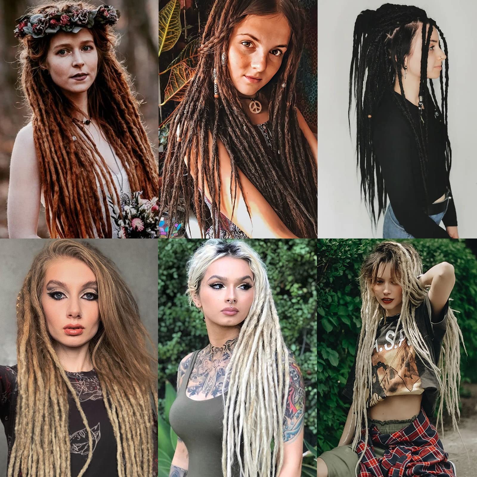 20 Strands Synthetic Dreadlock Extensions 24 Inch Black to White Single Ended…
