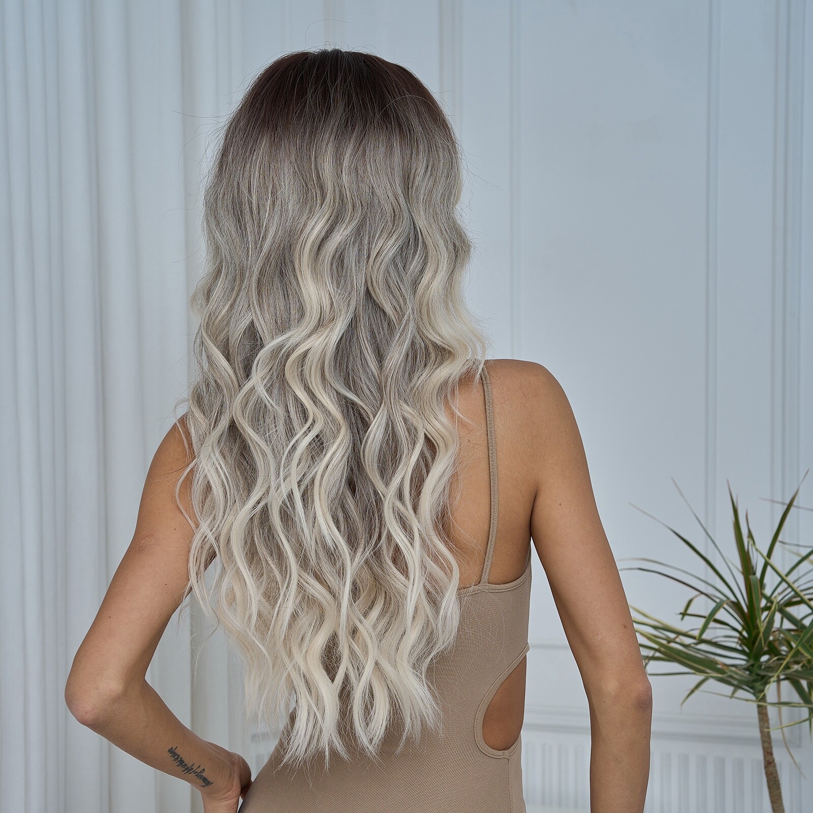 New Fashion Women’s Wig Black to Gray Ombre Long Wavy Hair Wig 2102