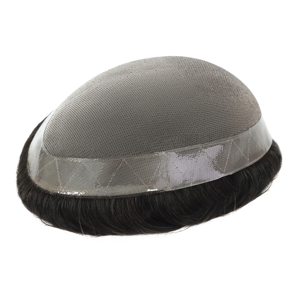 Mens Toupee Hair Replacement System Fine Mono Human Off Black Hair Pieces #1B