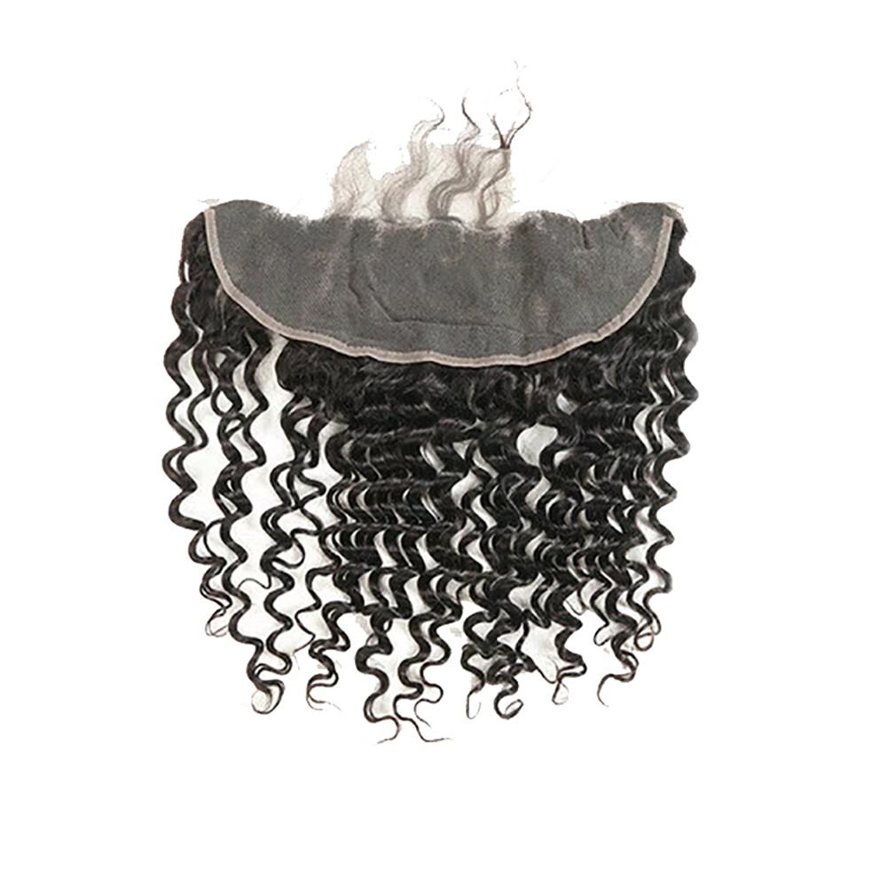 100% Human Hair Black color 1B Deep Wave 3 Bundles with Frontal