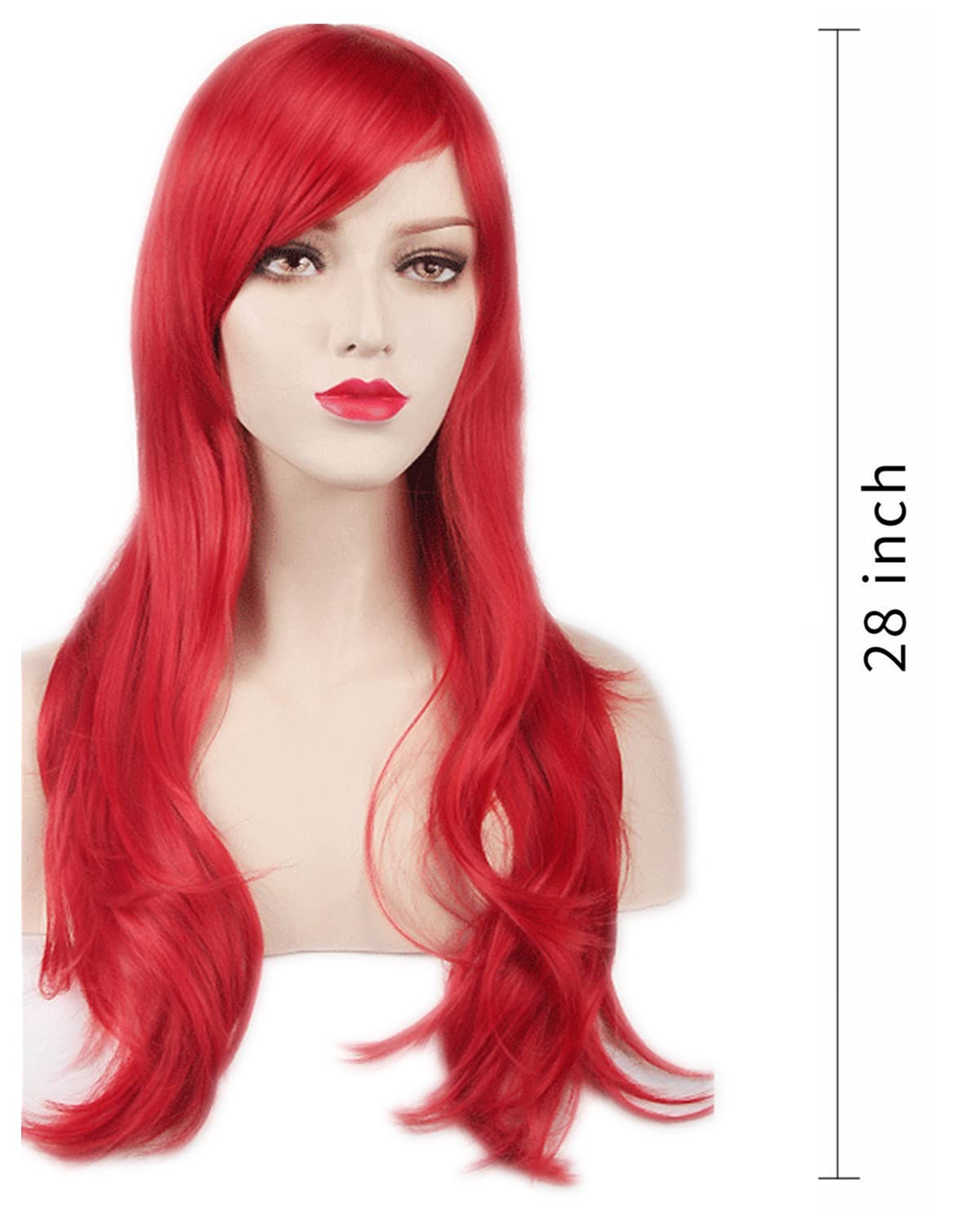 Wigs 28″ Long Wavy Hair Heat Resistant Cosplay Wig for Women (Red)