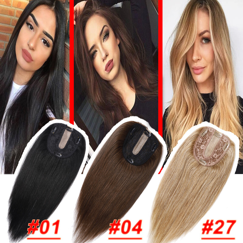 Silk Top Clip In Remy Human Hair Topper Women Hairpiece with Bangs ForLoss Hair