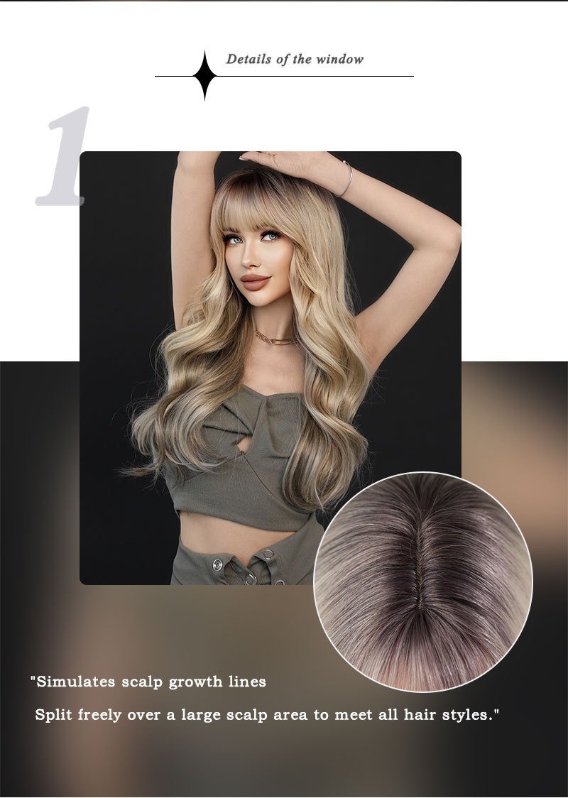 Gradually changing natural blonde long wavy hair synthetic rose net