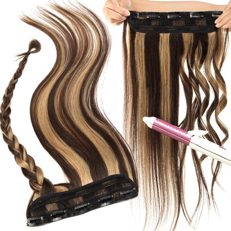 Highlight One Piece Weft With Clips Real Remy Human Hair Extensions Half Head US