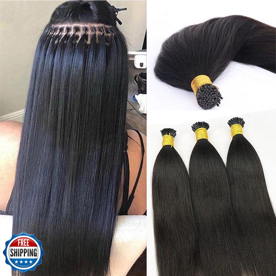 I Tip Hair Extensions Human Hair, 26 Inch Long Yaki Straight 50g 50Strands Pr