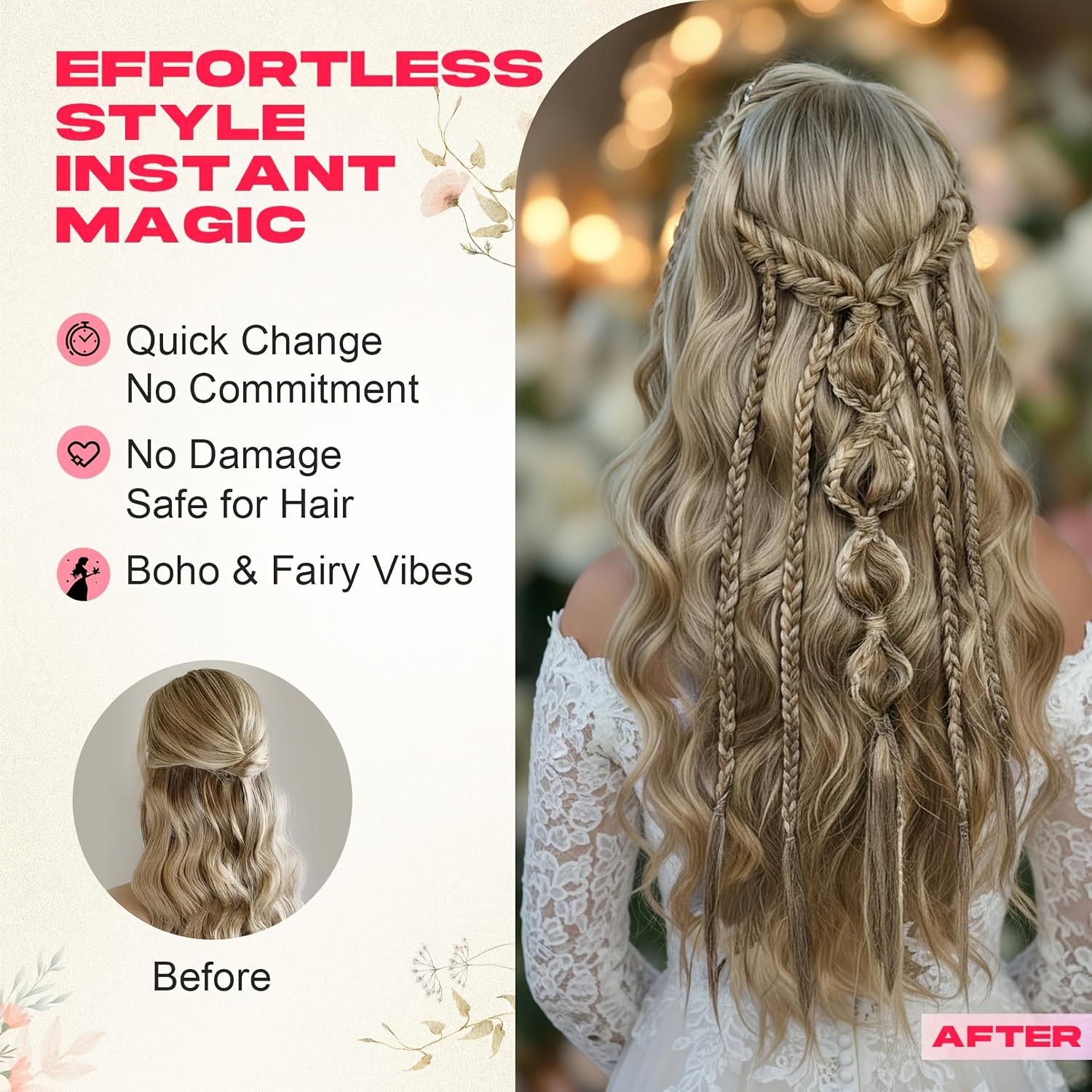 Clip in Braid Hair Extensions Boho Festival Princess Braid Hair Extension Weddin