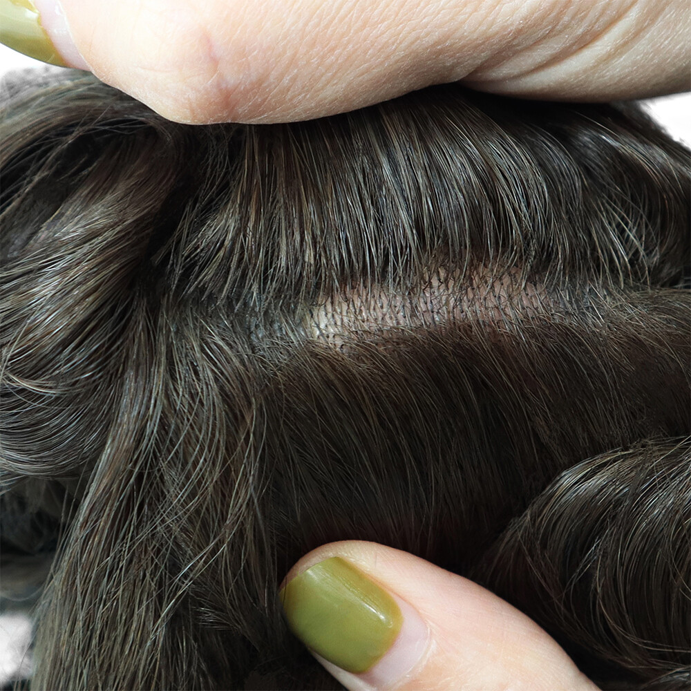 Mens Toupee Human Hair Replecement System Natural Hair Medium 130% Hairpieces PU