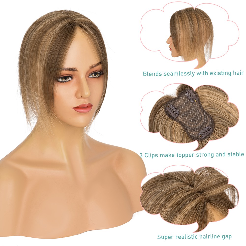 Clip in 100% Remy Human Hair Extensions Curtain Bang Hairpiece Lace Base Topper