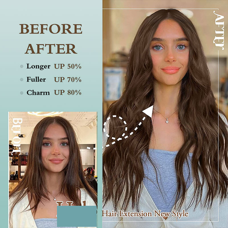 US Balayage Real Natural Long Wavy Wire Hair Extensions for Women 3/4 Full Head