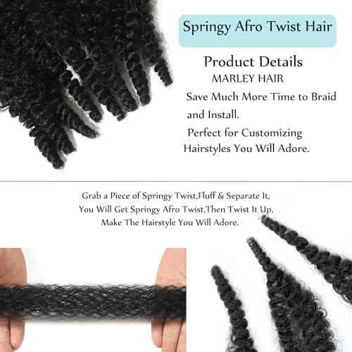 8 Packs Springy Afro Twist Hair Black Marley Twist 10 Inch (Pack of 8) 1B#