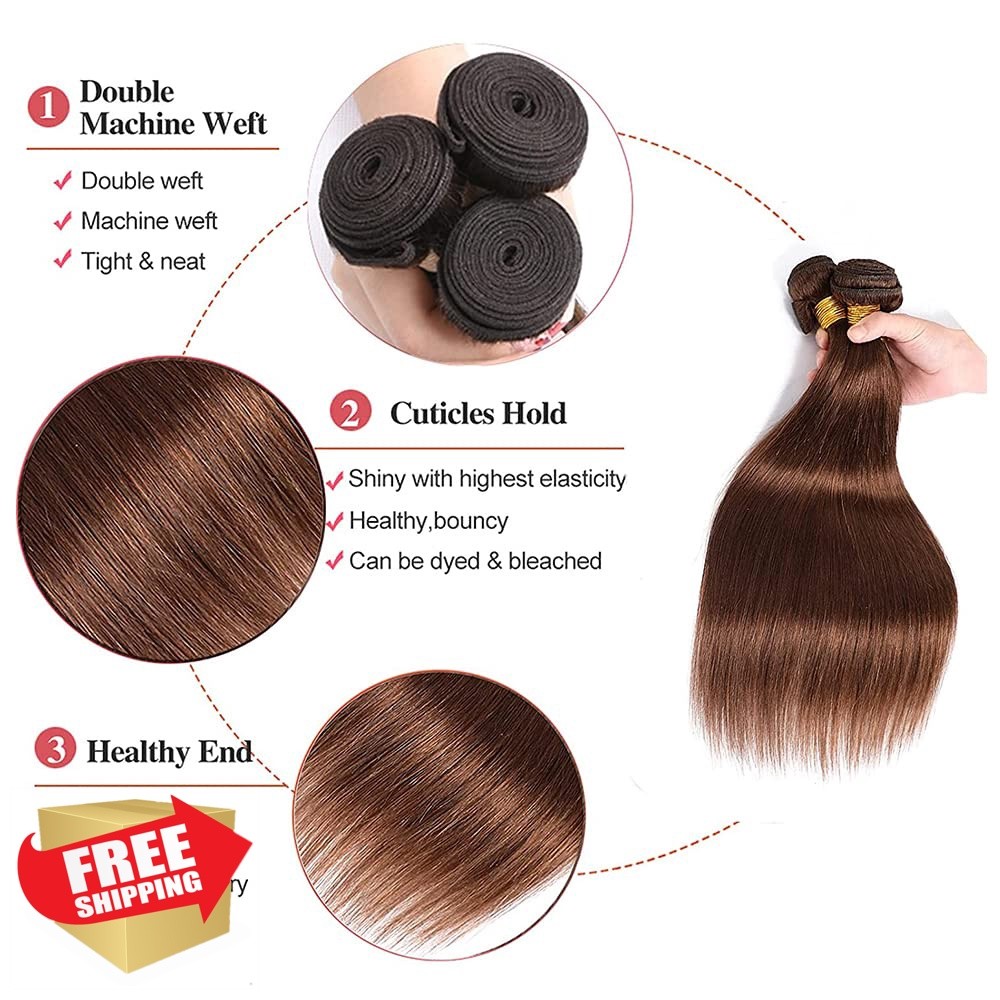 HeumHrn Straight Bundles 22 Inch #4 Dark Brown