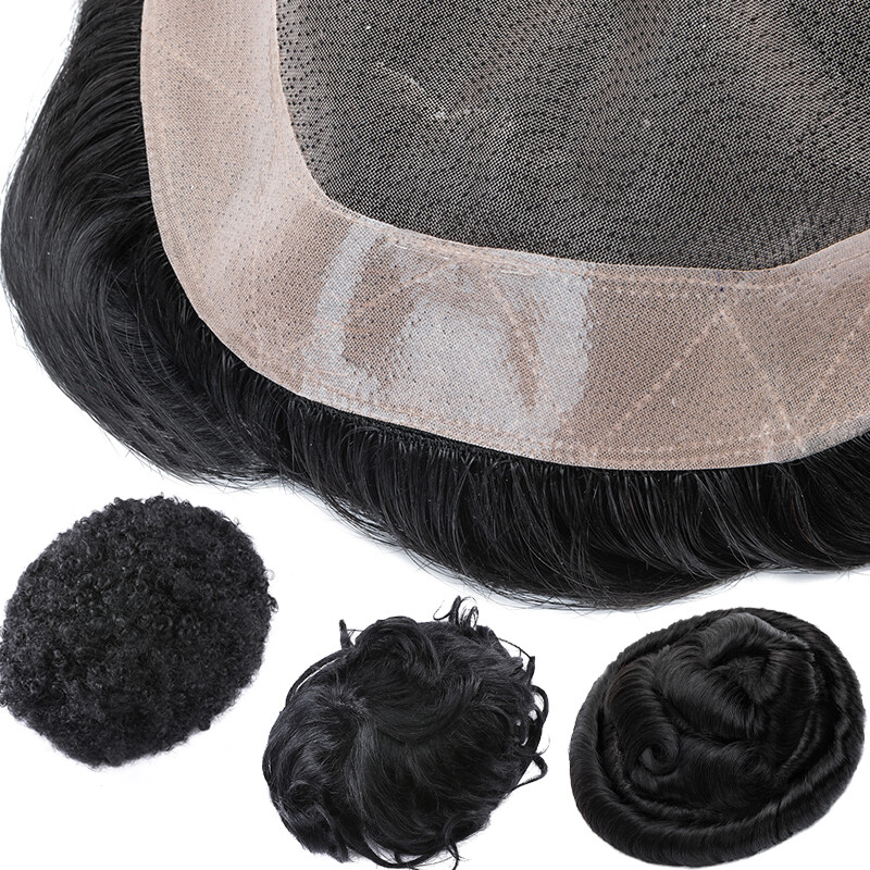 Men’s Human Hair Toupee Replacement System For Man Lace/Silk/Skin PU Hairpiece