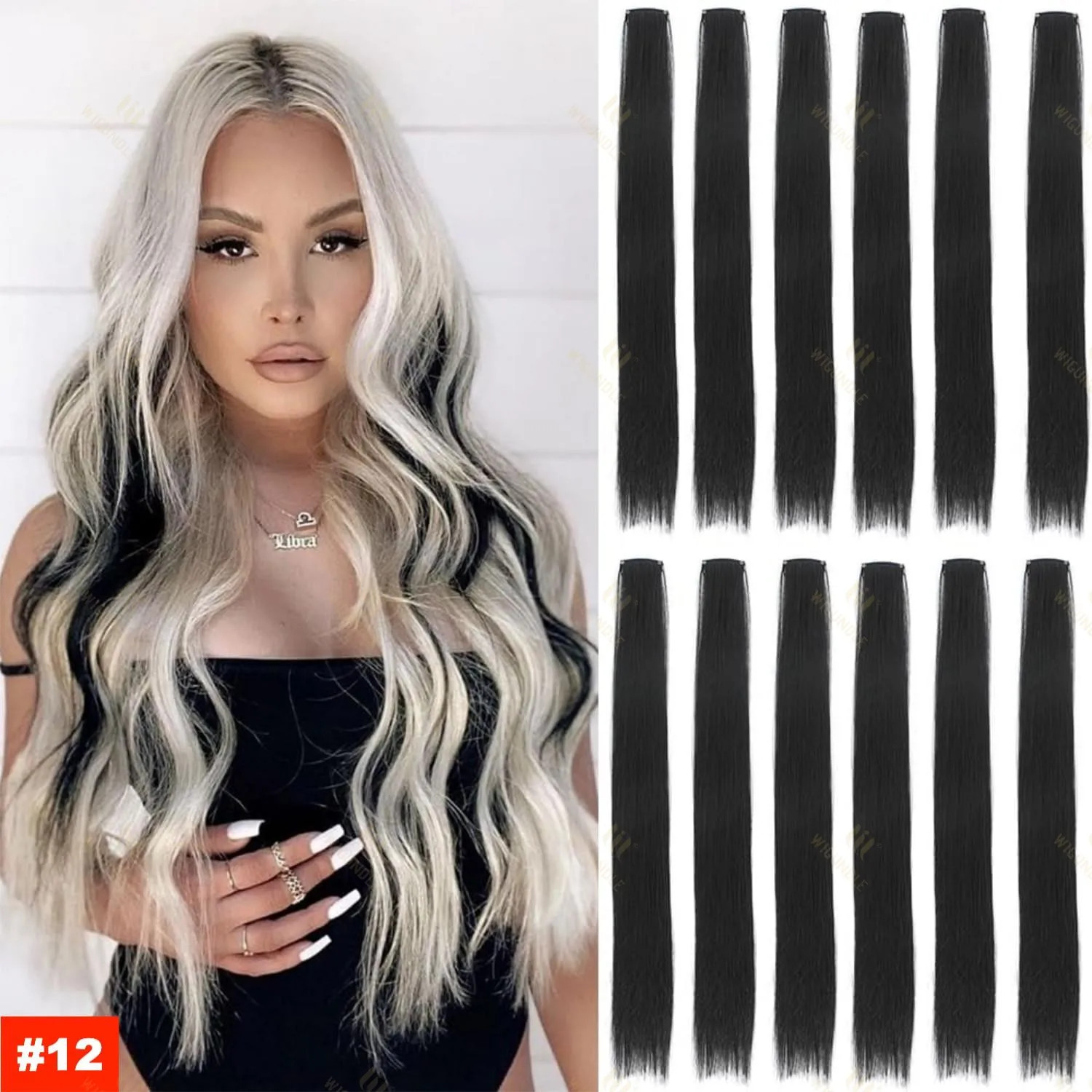 22Inch Synthetic Clip In Hair Extensions Straight Rainbow Colors High Temp