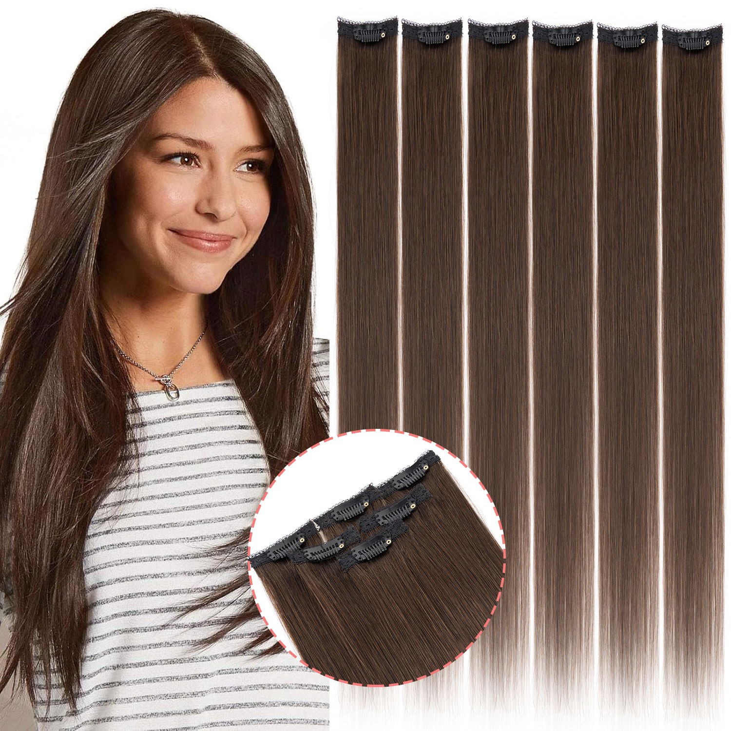 Lace Weft 6Pieces Clip in 100% Remy Human Hair Extensions Real Hair Half Head US