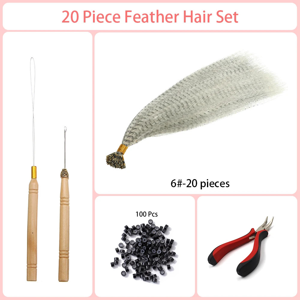 Heat Resistant Synthetic I-Tip Faux Feather Hair Extensions Pack For Women