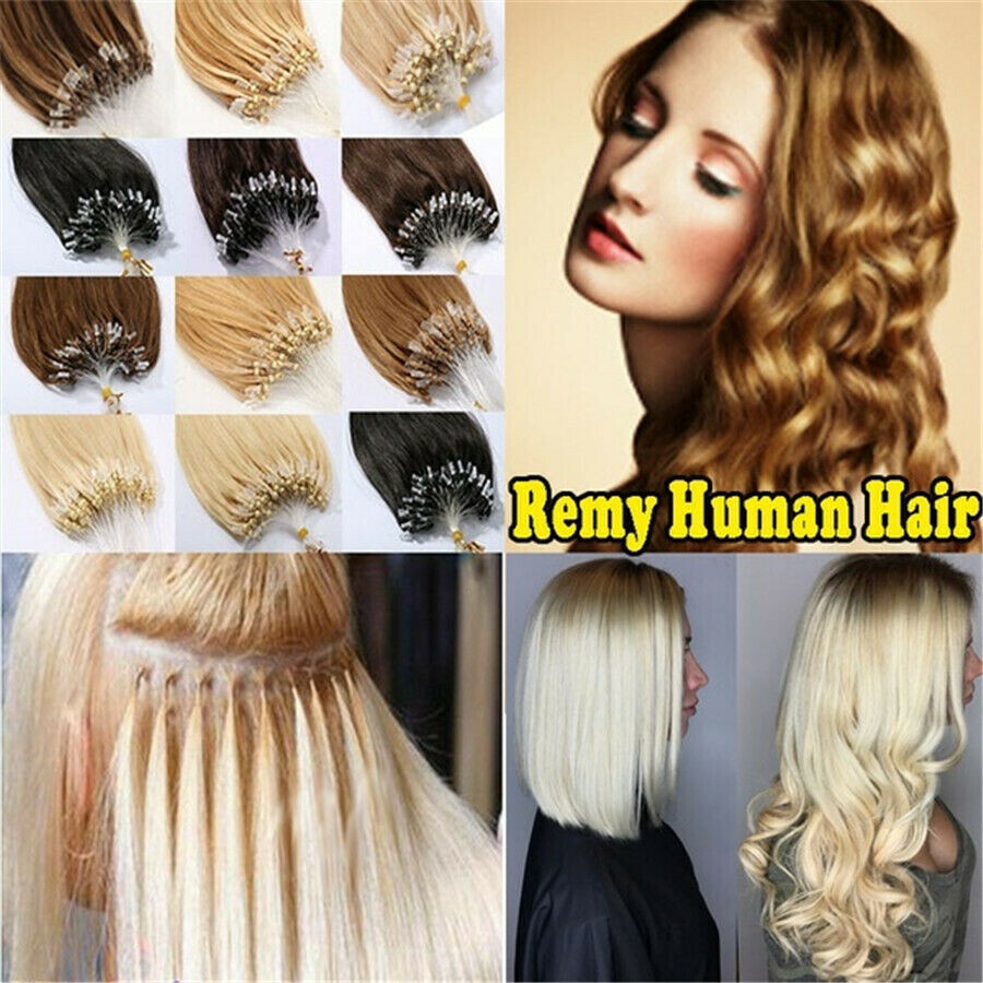 Micro Link Hair Extensions Loop Micro Ring Beads Tip Real Remy Human Hair16-26in