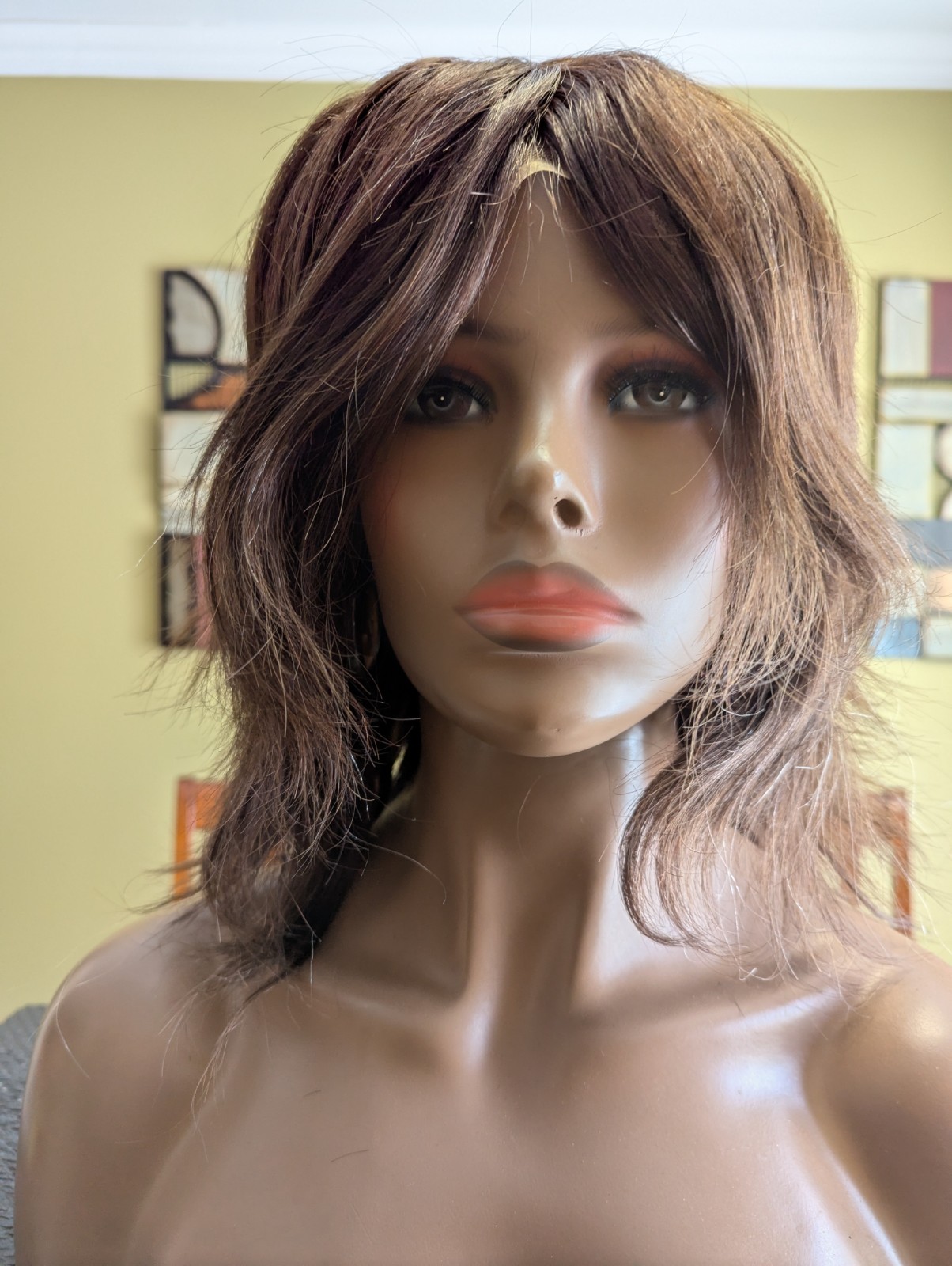 New Custom Made Full Virgin Hair Medical Wig 180% Density Chestnut Brown W/Grey