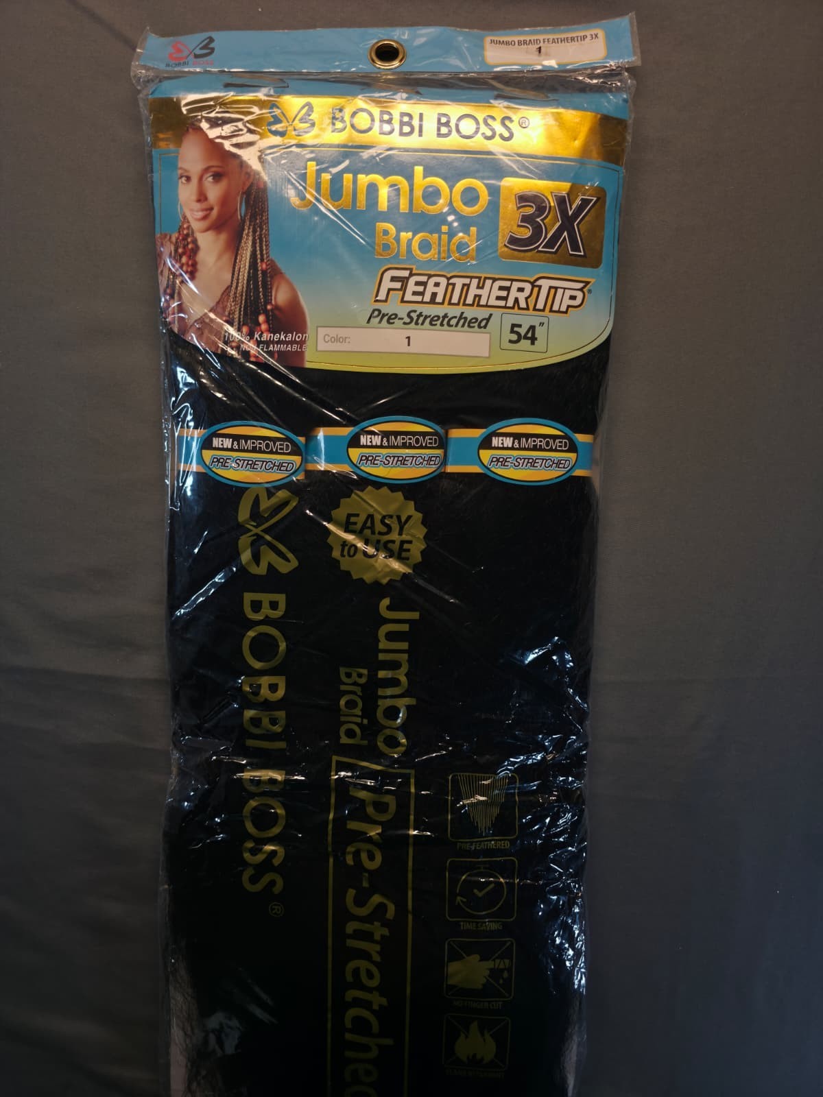 Bobbi Boss Jumbo Braid 3X FeatherTip Pre-Stretched 54″ Kanekalon – Color 1