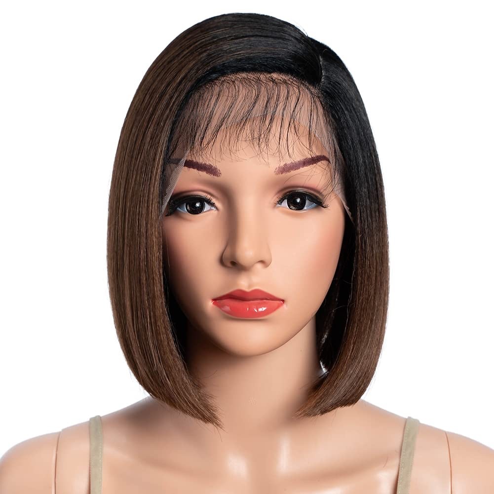 Asymmetrical Bob Lace Front Wig Short Side Part Synthetic Heat Resistant