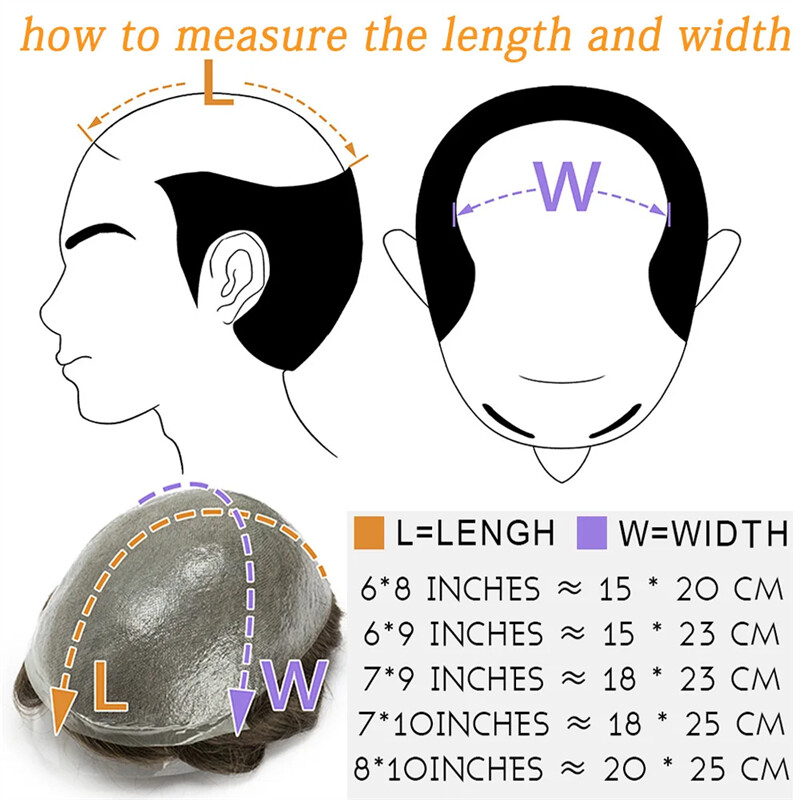 8×10 Remy Human Hair 8×10 1B50 Grey White Color Human Hair Men Toupee Skin Pu