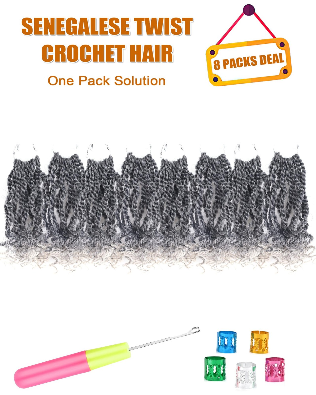 Grey Crchet Hair for Black Women Pre Looped Senggalese Twist Crochet Hair 6 Inch