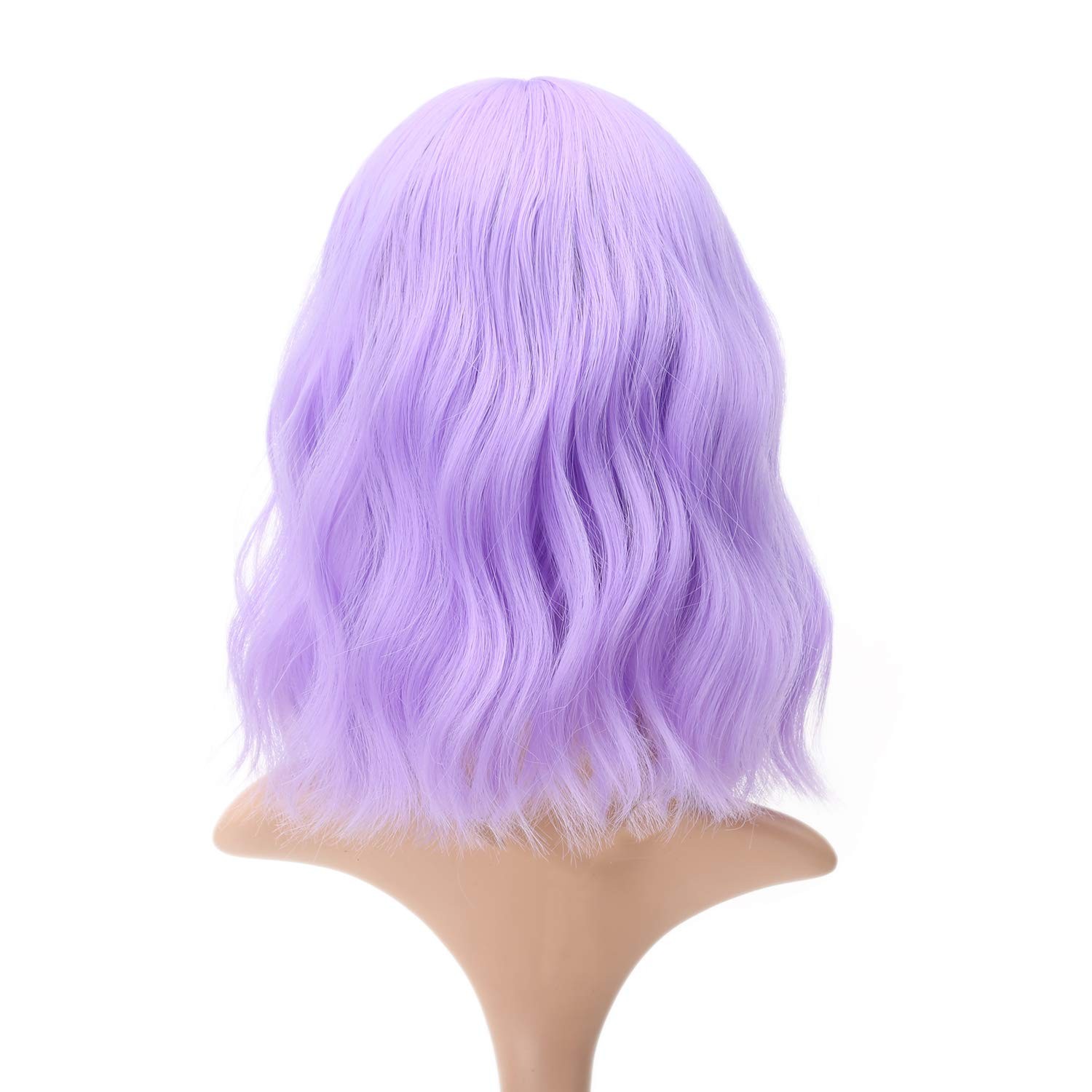 Short Wavy Purple Wigs With Air Bangs Shoulder Length Wig For Women Girls Cur…