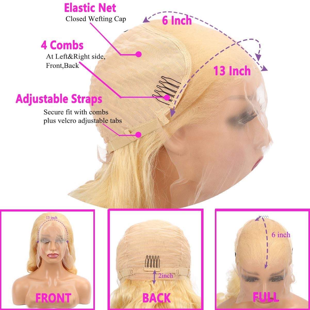 Jewhaut 32″ Wig Human Hair 13×6 HD Body Wavy Soft Lace Front 27# Honey Blonde