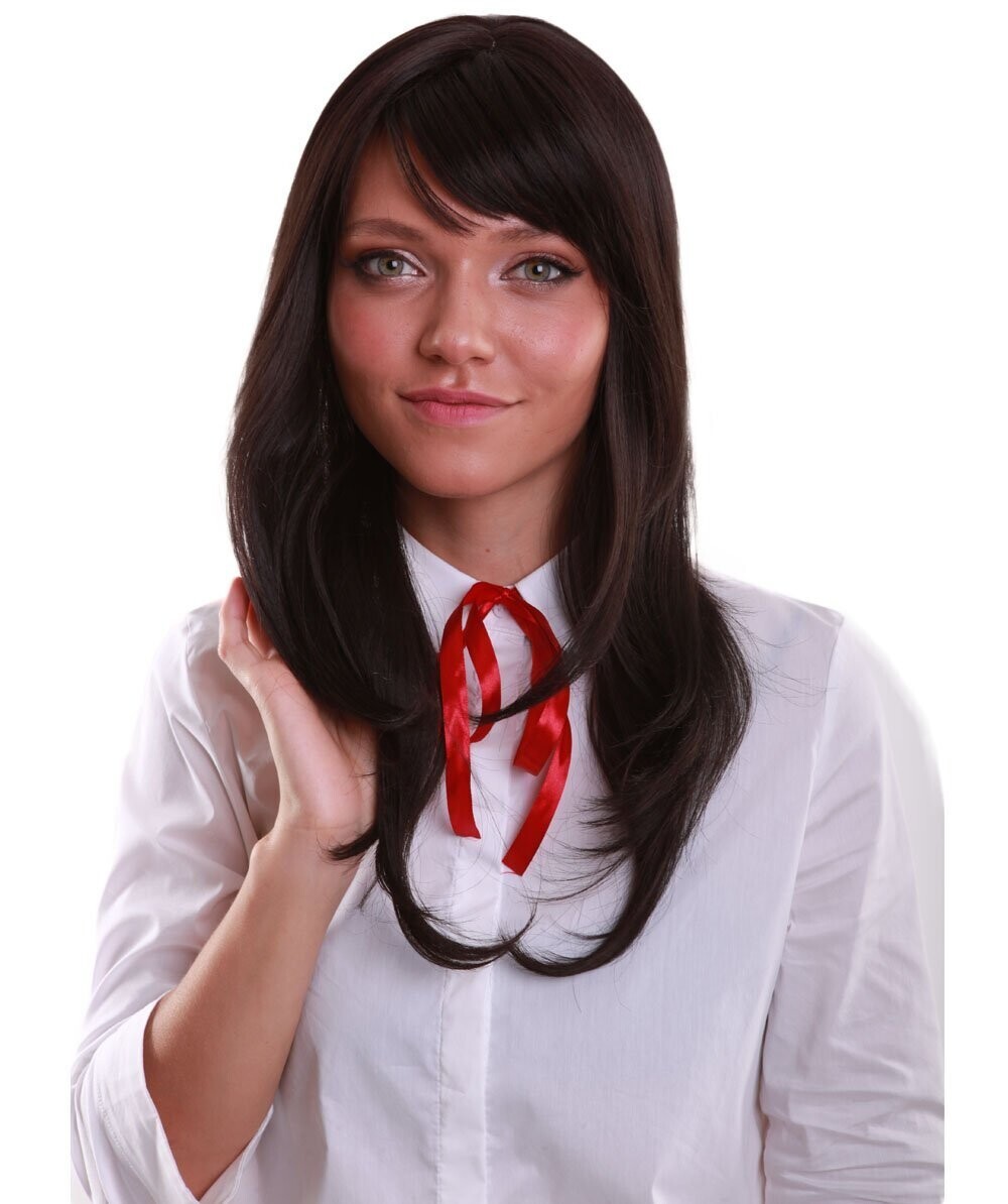 Adult Women’s Anime-themed Dark Brown Wig with Bangs, Breathable Capless Cap,