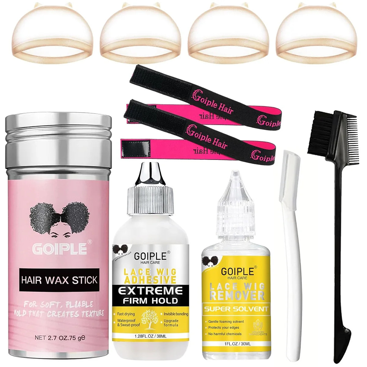 Goiple Lace Melting Spray Kit with Wig Glue Hair Wax Stick Waterproof Strong Hol