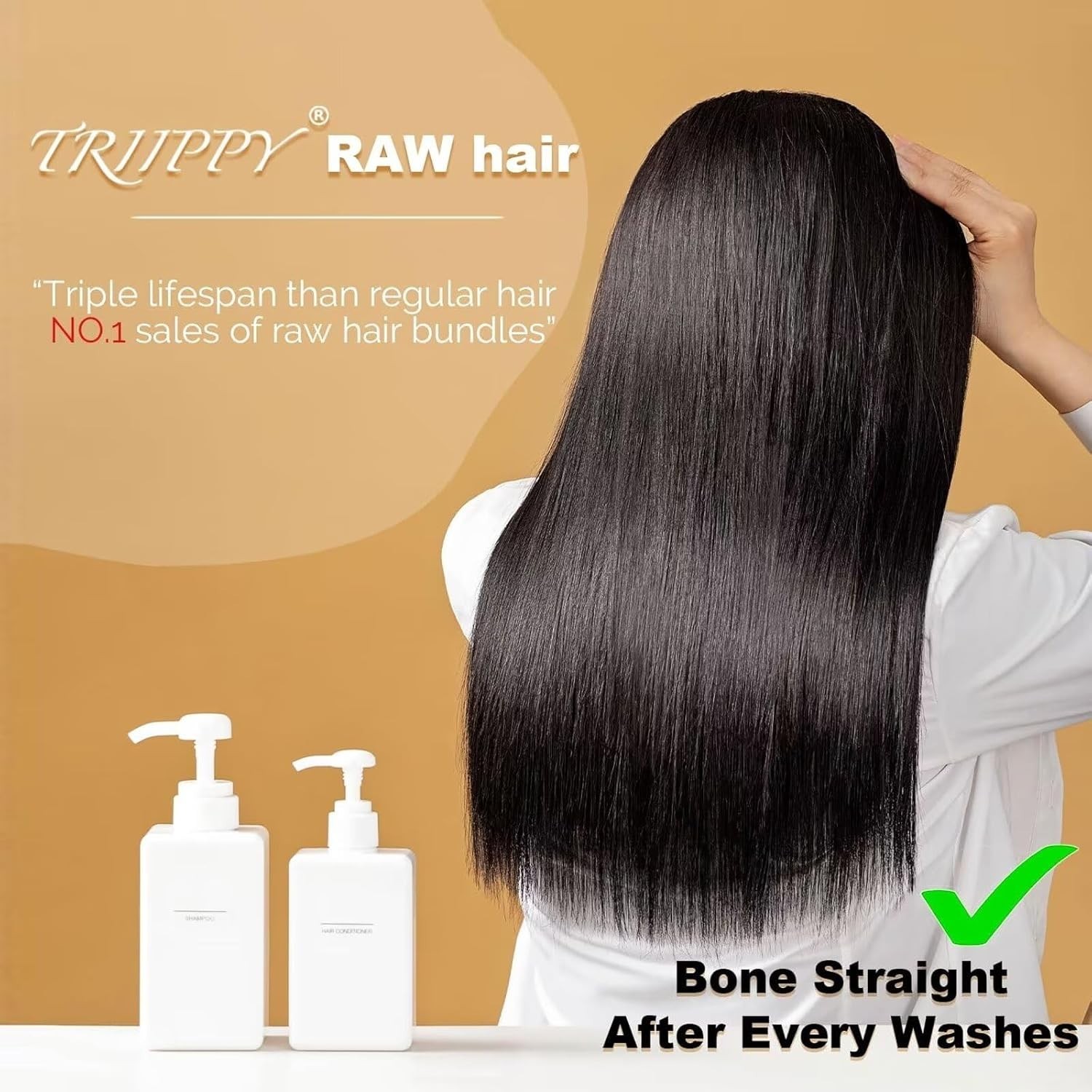 TRIIPPY Raw Human Hair Single Bundle Triple Lifespan 16 Inch 100% Raw Cambodian