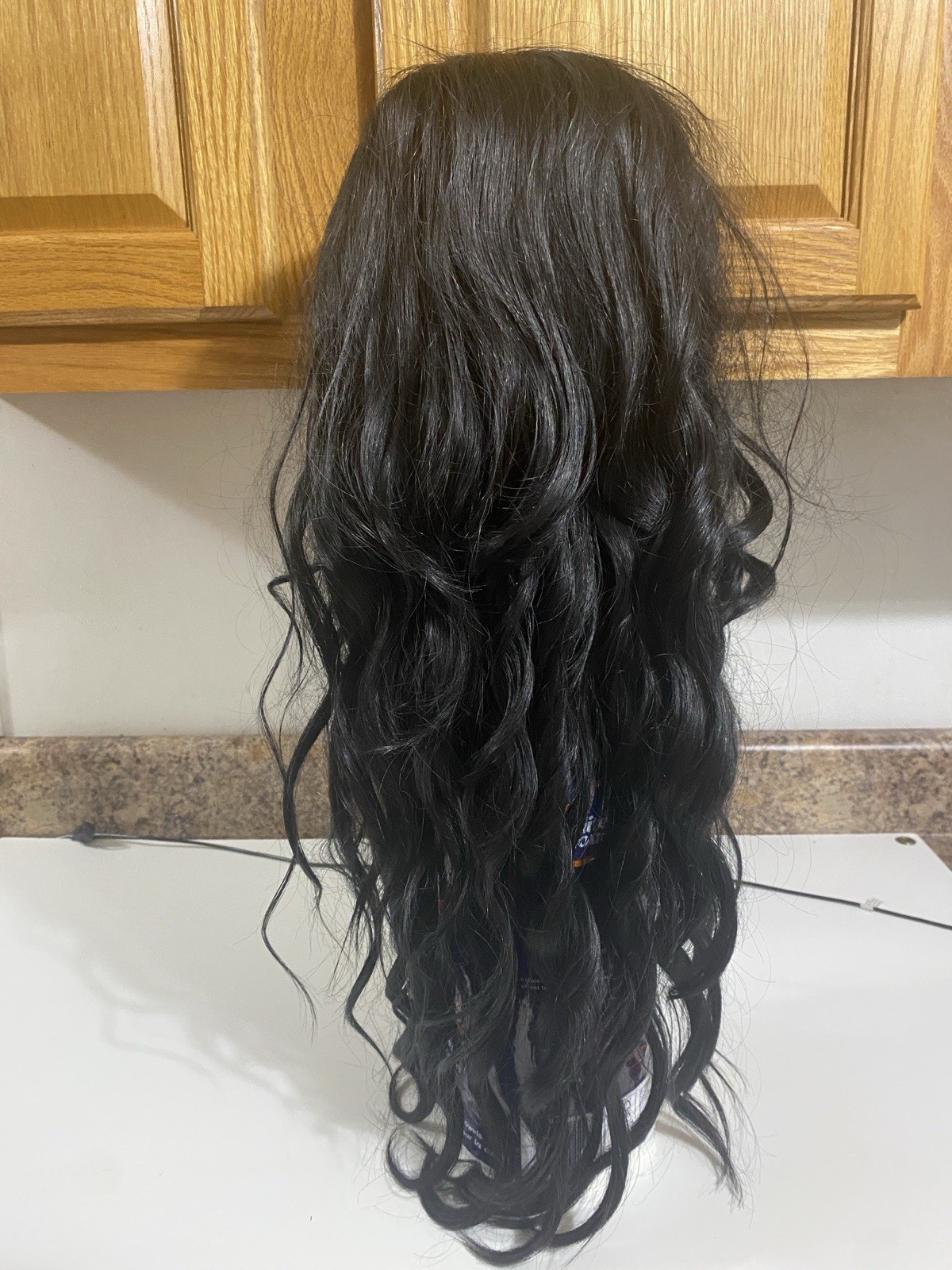 Stamped Glorious Long Black Wavy Wig, 25 Inch Beautiful