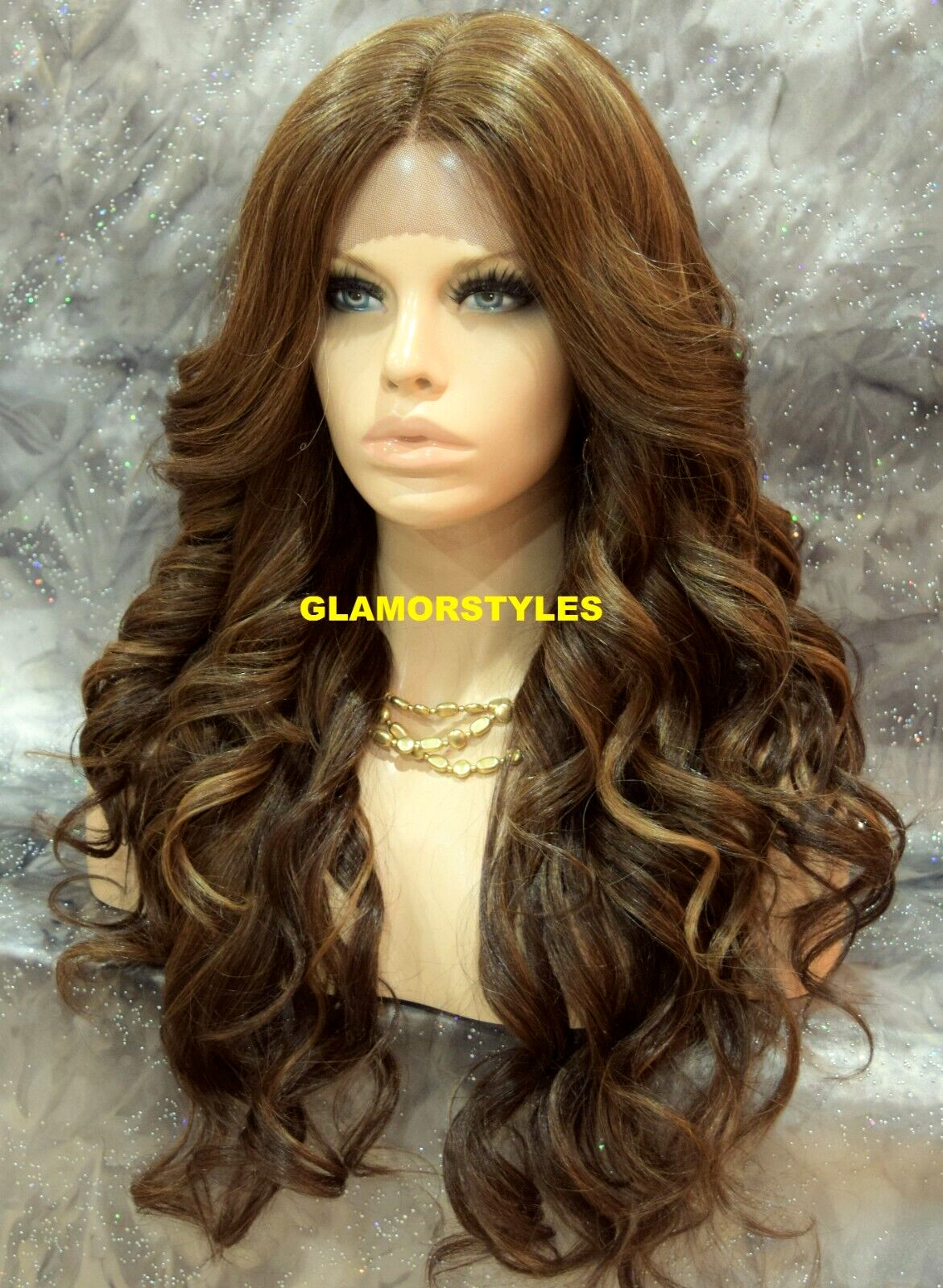 LACE FRONT FULL WIG LONG WAVY LAYERED BROWN GOLDEN BLONDE MIX HEAT OK NWT