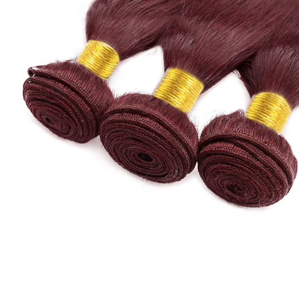 Fuivjuix Color 99J Bundles Human Hair Burgundy Straight Bundles 28 28 28 Inch