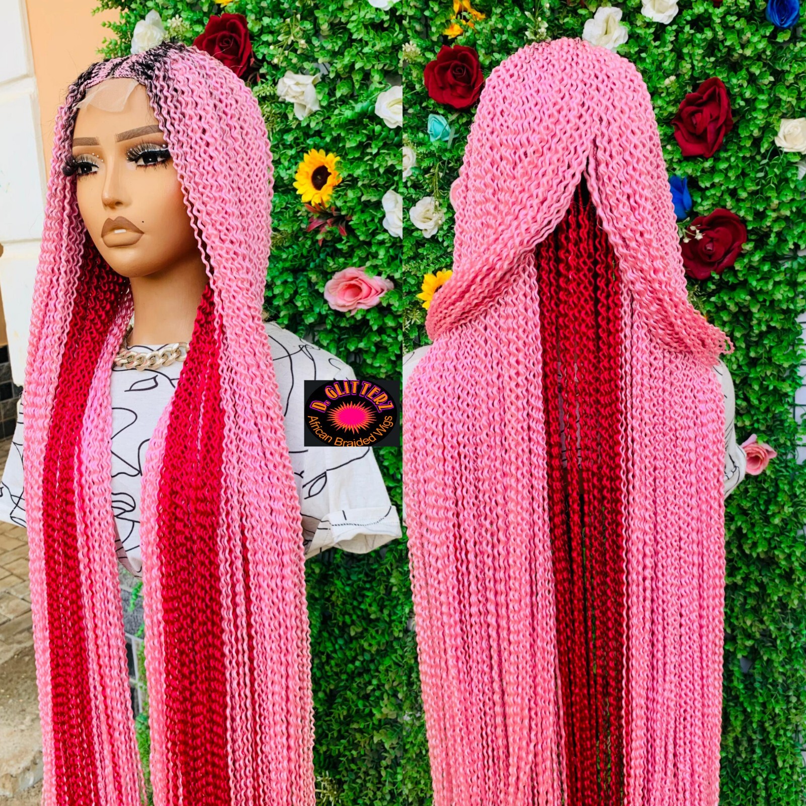 WATERMELON BRAIDED WIGS ON 2*4 LACE CLOSURE 42″