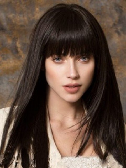 Elegant Long Capless Straight Dark Brown Human Hair Blend Wigs Women Natural Wig