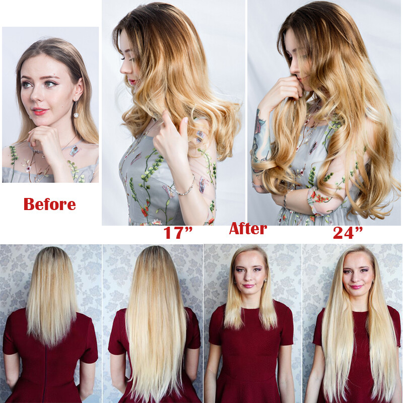 Real Thick Natural Clip in 3/4 Full Head Hair Extensions Extension Soft as human