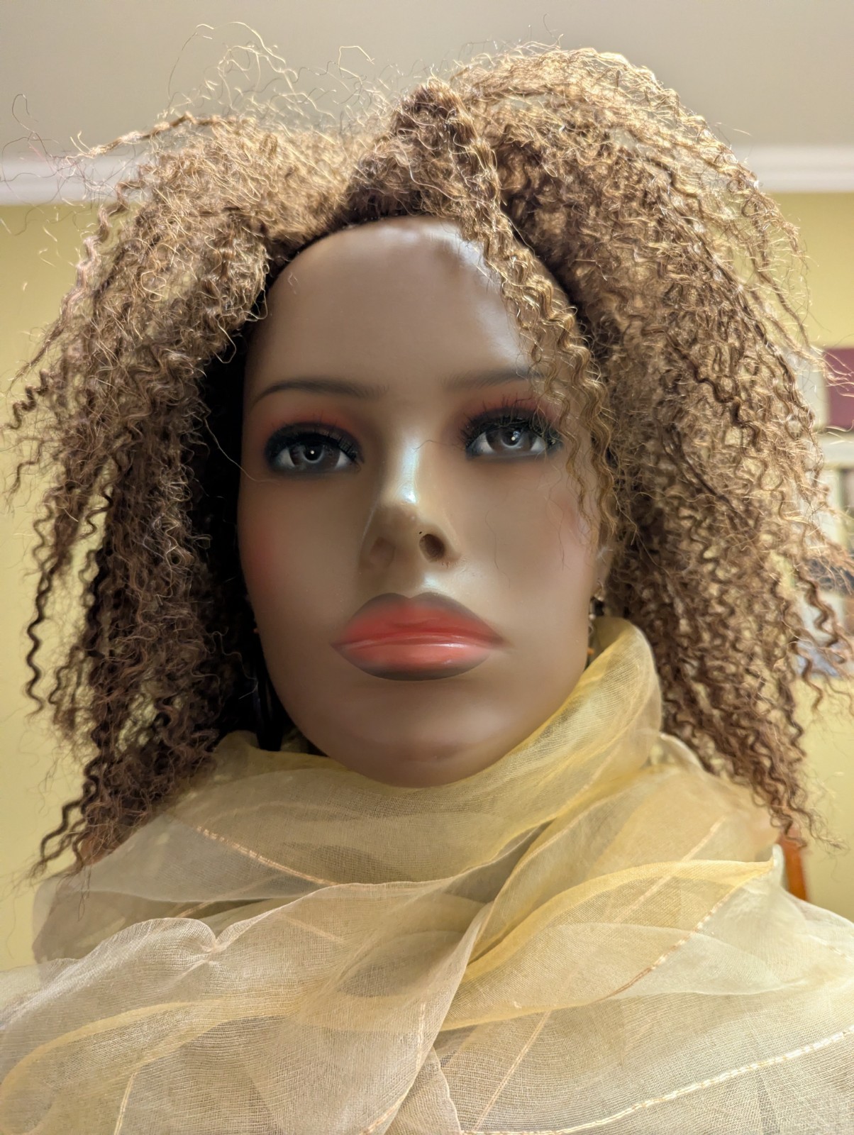 Synthetic 3/4 Crinkle Afro Color 4/27 Dark Brown/Strawberry Blonde Hairpiece Wig