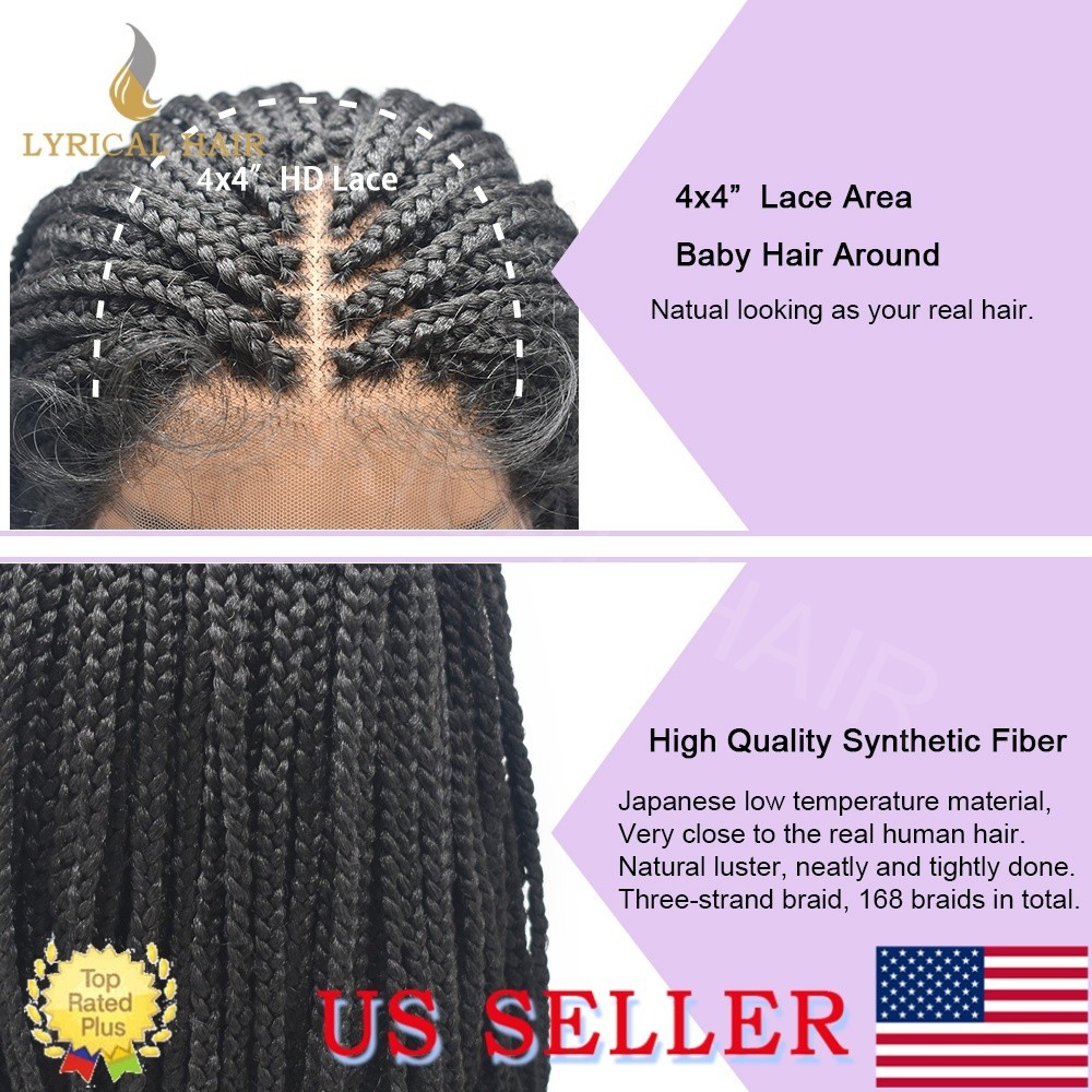 Hand Braided Lace Front Wigs For Black Women Box Braid Wig Synthetic Braids Hair