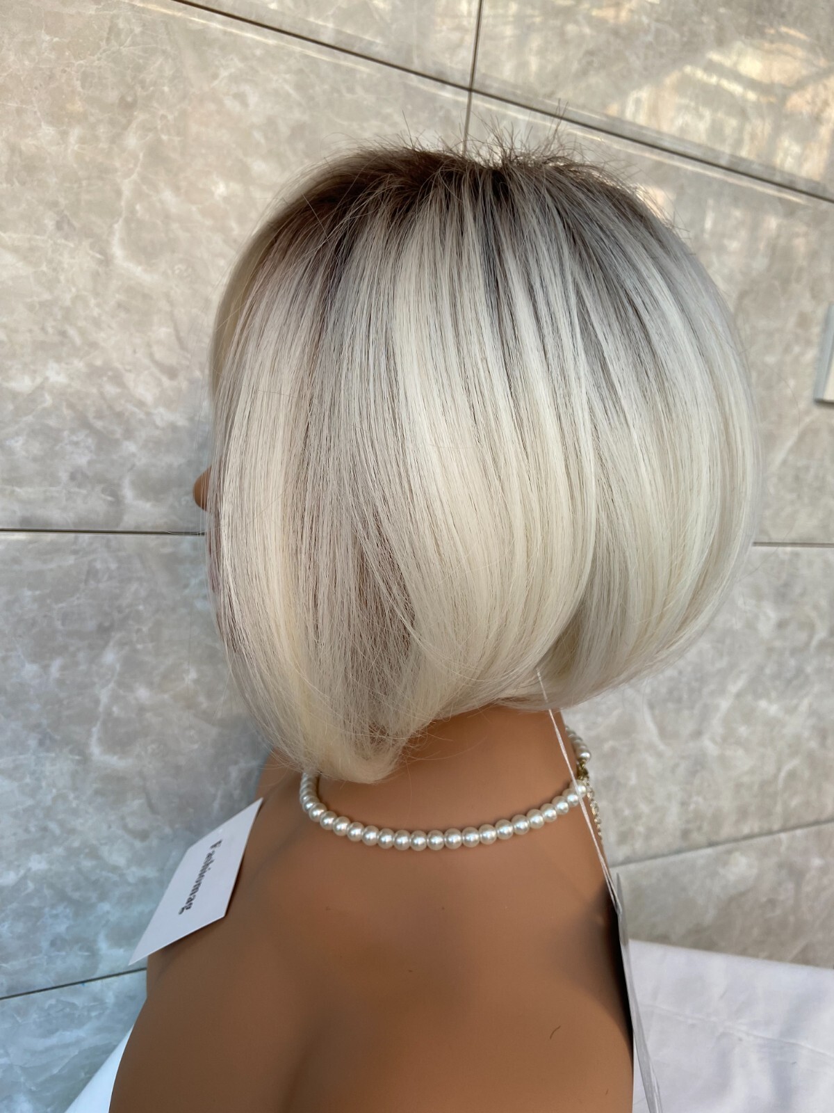 Short Bob Hairstyle Platinum Blonde Rooted Mix Synthetic Wigs Women Soft Daily