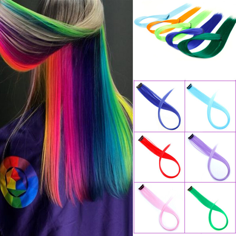 10Piece Colors Clip In Highlight Hair Streaks Hair Extensions Multi-color Braids